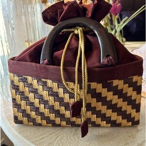 Fabulous Weaved tan and burgundy straw type purse from Thailand